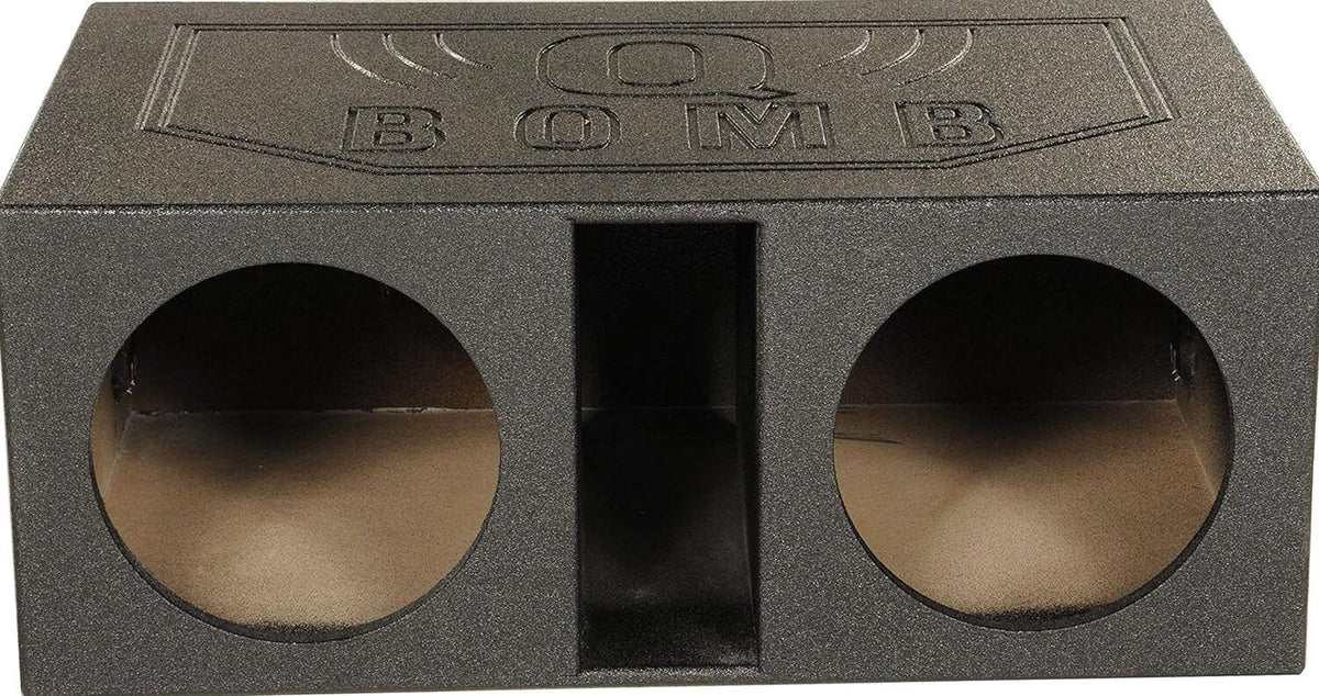 QPower Dual 12 inch Vented Subwoofer Box, Black Rhino Liner Finish - QBOMB12VL