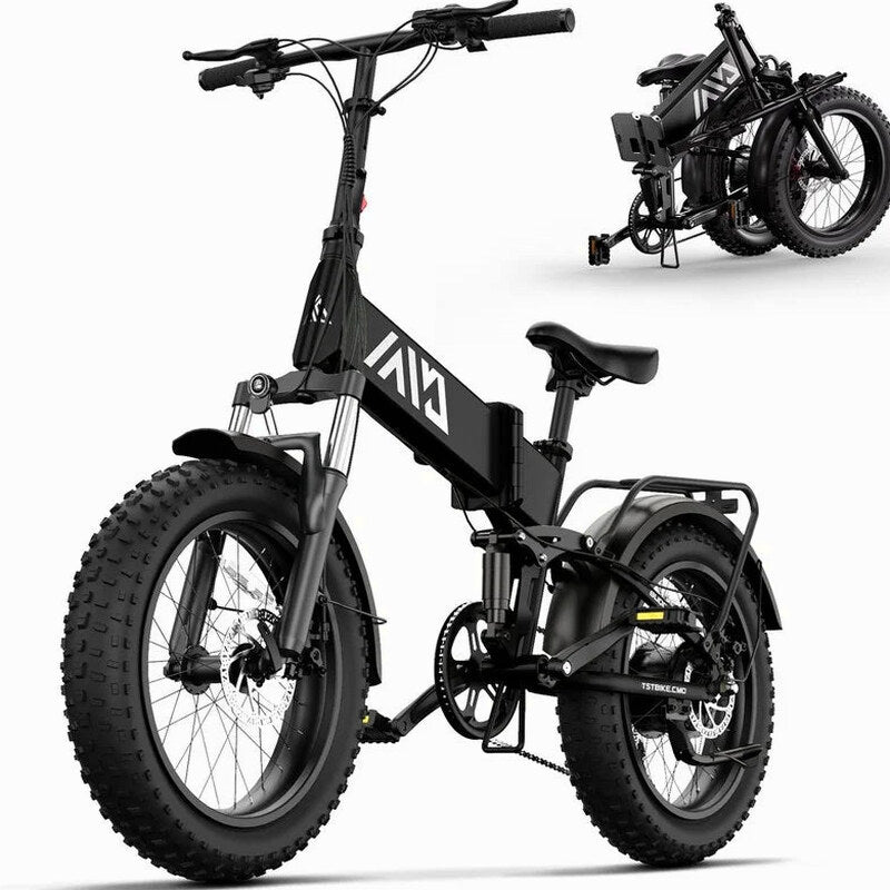 TST 4.0 Fat Tire Foldable Electric Bike, 48V 13Ah, 750W, 20 inch, Black