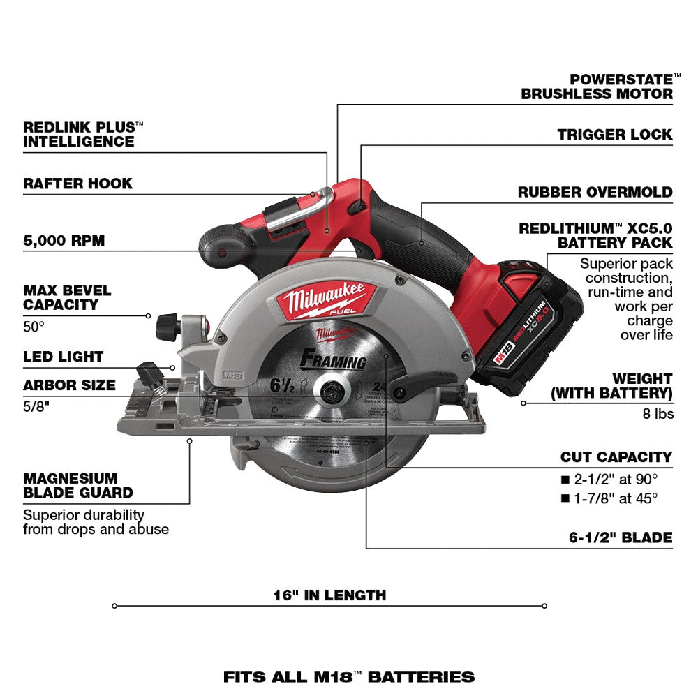 Milwaukee M18 FUEL 18-Volt Lithium-Ion Brushless Cordless 7-Tool Combo Kit 5.0 Ah - 2998-27