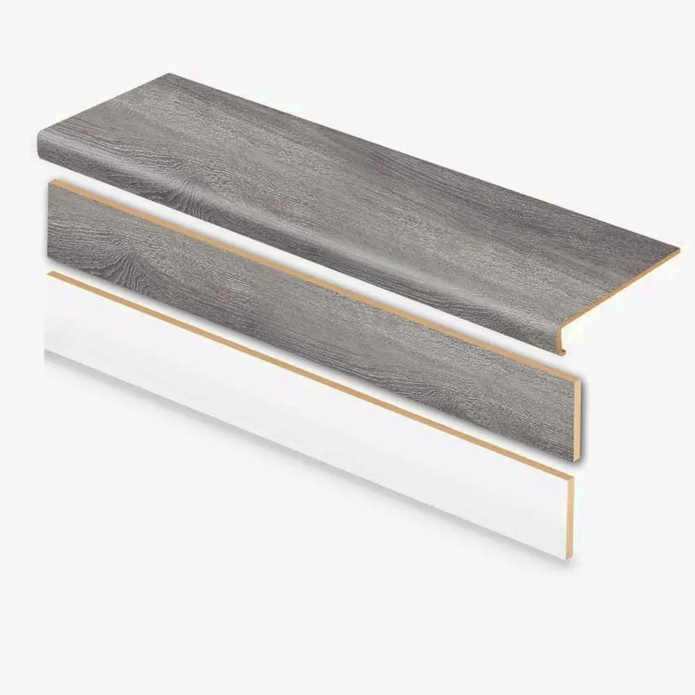 Cap A Tread Laminate Stair Tread And Reversible Riser Kit, Medium, 47in L x 12.15in W x 2.28in T - Aiden Platinm/Alberta Sprc/Baneberry Ok