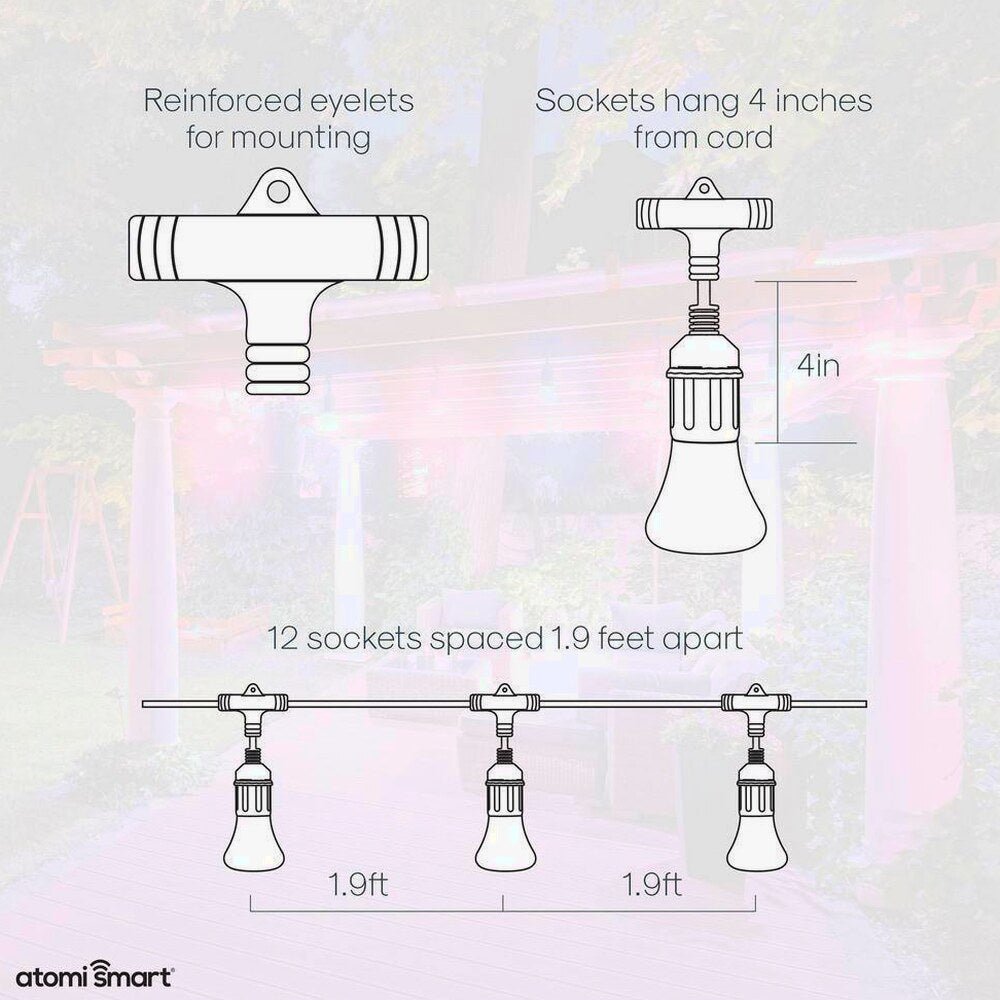 Atomi Smart WiFi Color String Lights, 24ft Waterproof LED - Alexa/Google Compatible