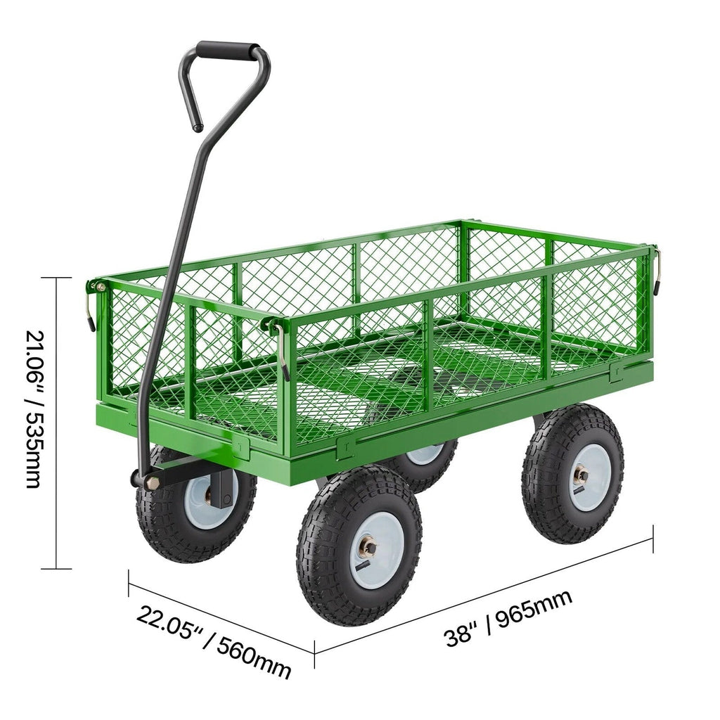 KFFKFF Steel Garden Utility Cart 900 Lbs, 38 x 22 in, 10 in Wheels, Green - V900G