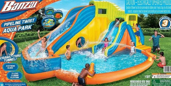 BANZAI Pipeline Twist Kids Inflatable Aqua Splash Park With Slides