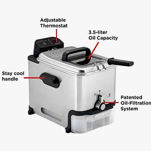 T-Fal Ultimate Steel Deep Fryer With Basket, 3.5 Liter Oil And 2.6 Pound Food Capacity - EZ Clean Pro