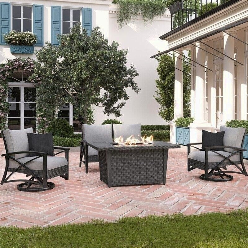 Martha Stewart Metal 4-Person Fire Pit Seating Group With Cushions