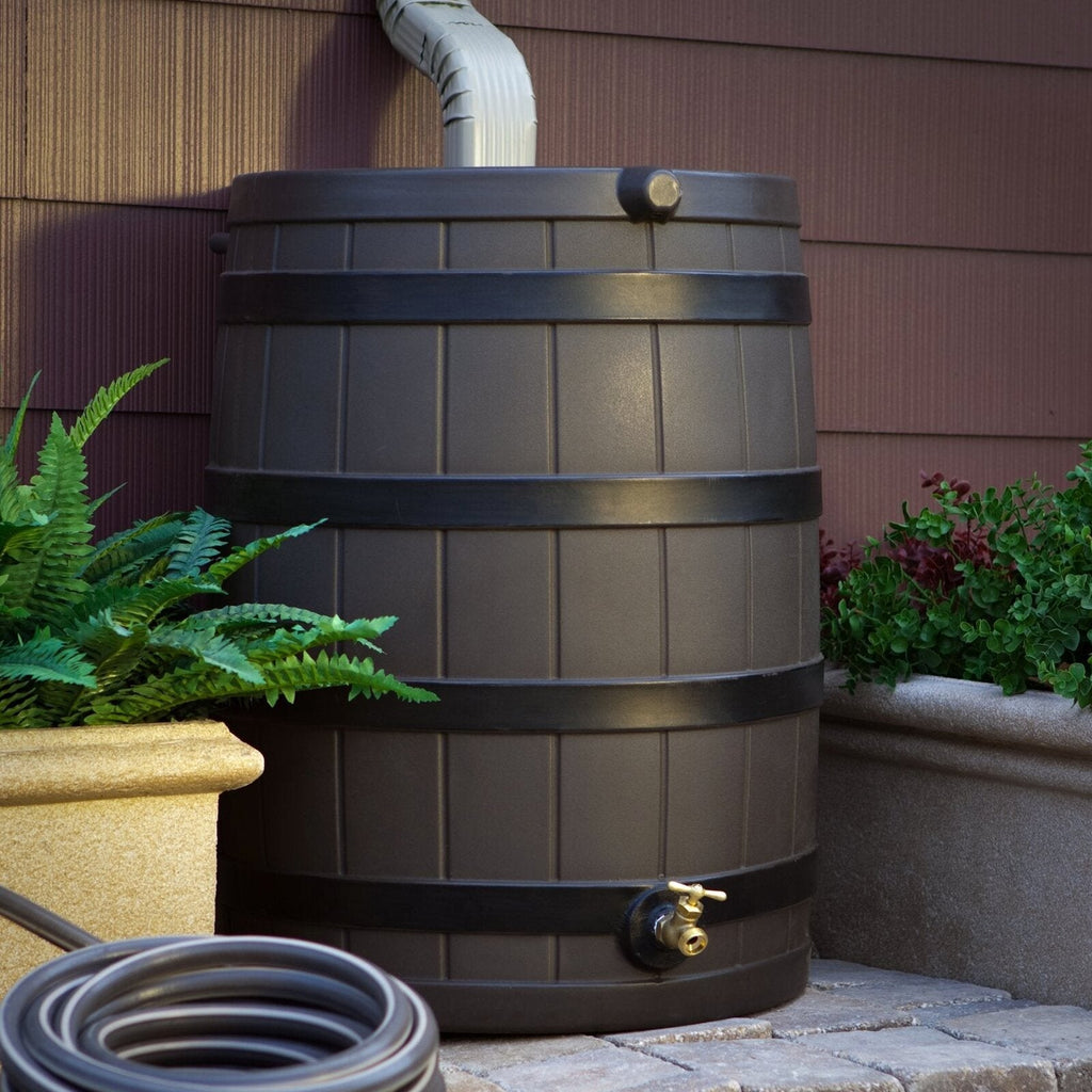 Good Ideas Rain Wizard 40 Gallon Rain Barrel With Darkened Ribs - Oak
