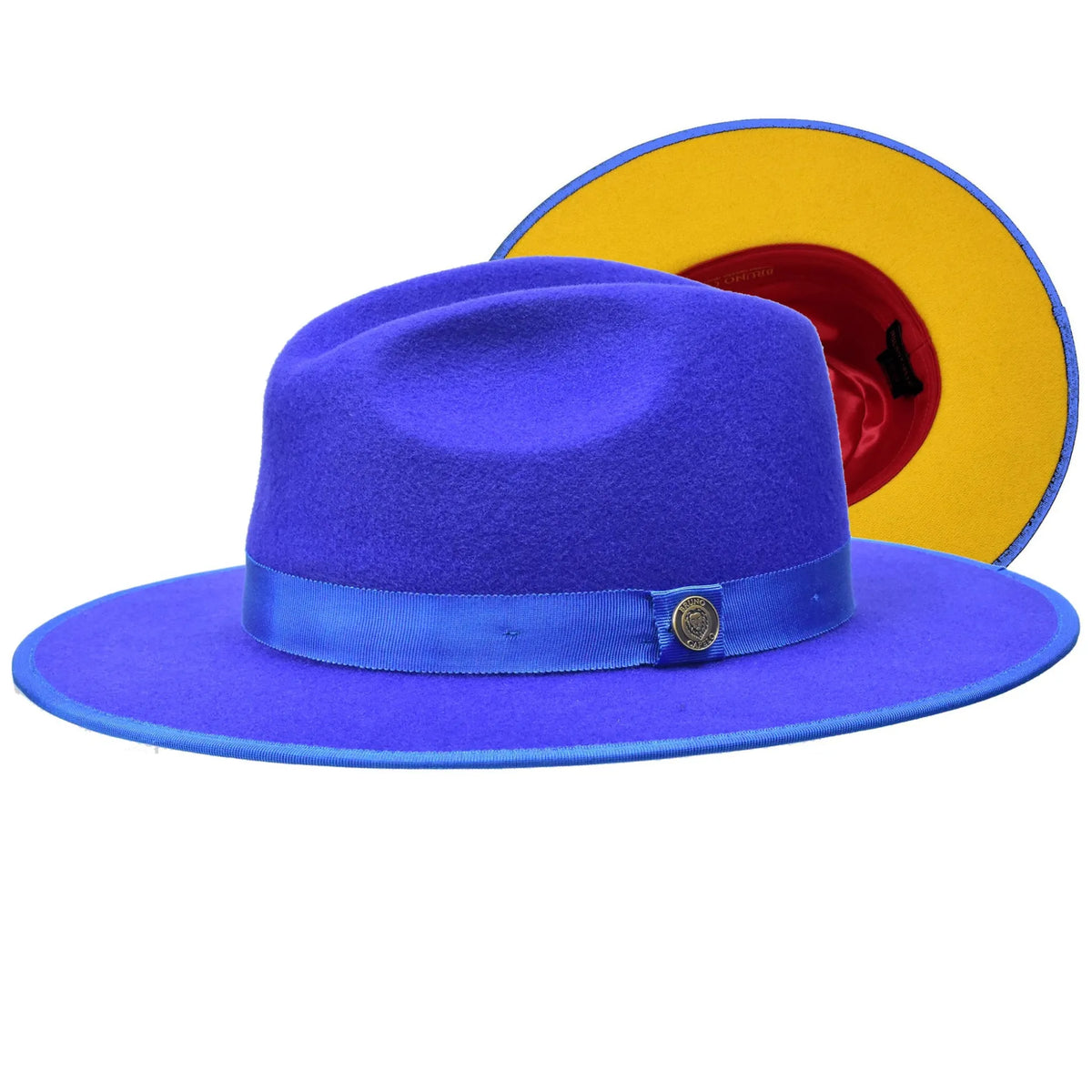 Bruno Capelo Monarch Gold Bottom Wide Brim Wool Fedora - Royal / Gold