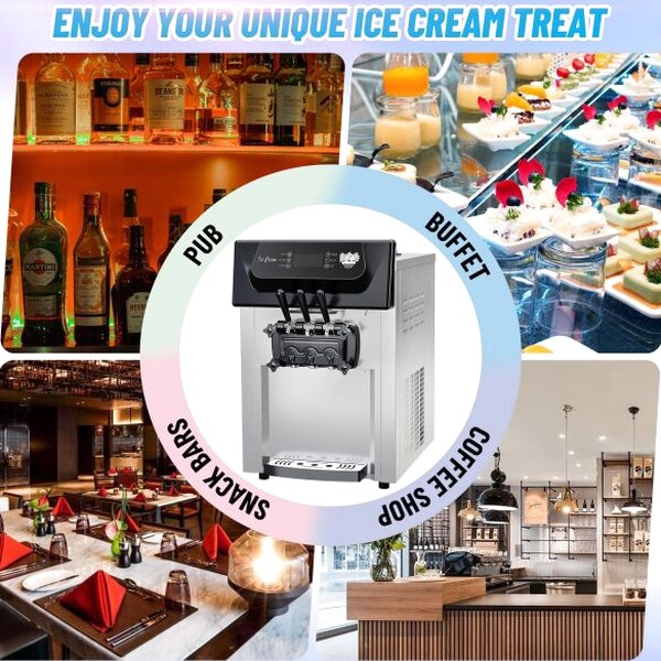 Commercial 3-Flavor Soft Serve Ice Cream Machine, 2200W, 5.3-7.4 Gal/Hr - ICE_CREAM_MAKER