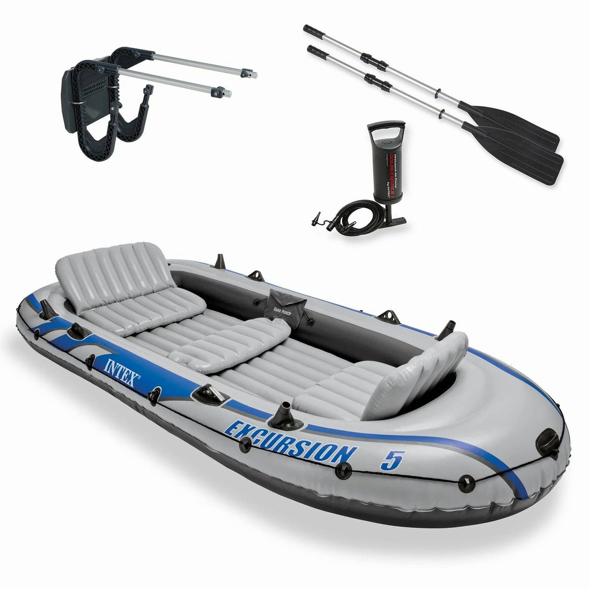 Intex Excursion 5 Person Inflatable Fishing Boat With Composite Motor Mount