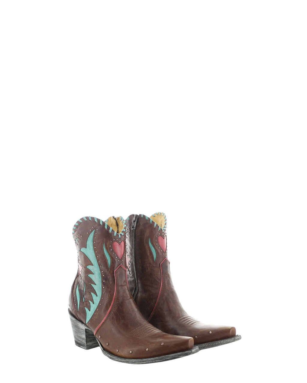 Women's Studded Embroidered Cowgirl Booties - Aqua/Brass