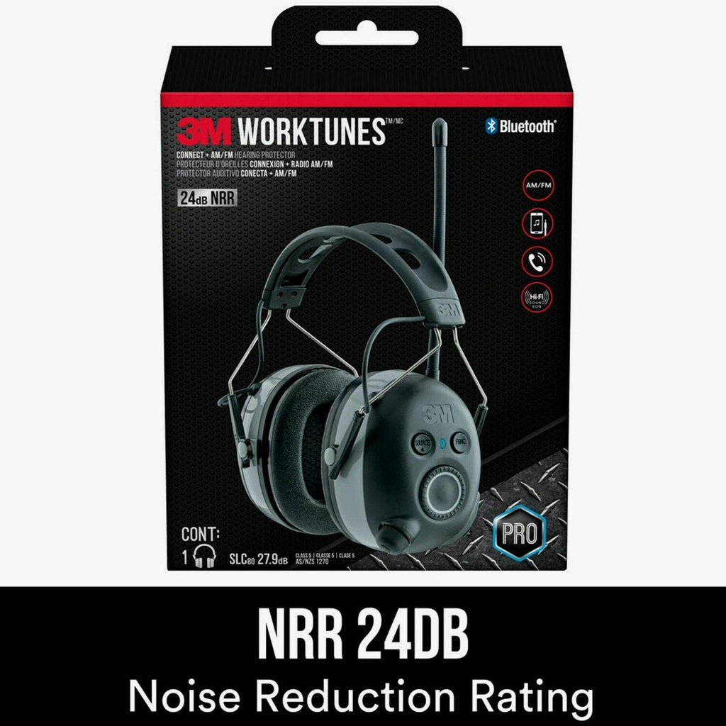 3M WorkTunes Connect AM/FM Hearing Protector With Bluetooth Technology, Black, 1 Pack - 90542H1-DC-PS