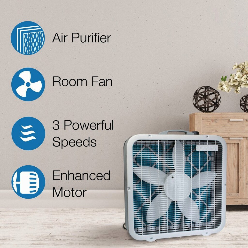 Lasko Air Flex 2-in-1 20-Inch Box Fan And Air Purifier, 3 Speeds, White - FF305
