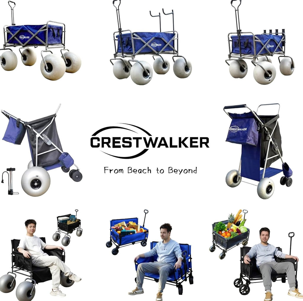 CRESTWALKER Beach Cart With 13in Balloon Wheels, Chair Racks And Pump - Beach Wagon