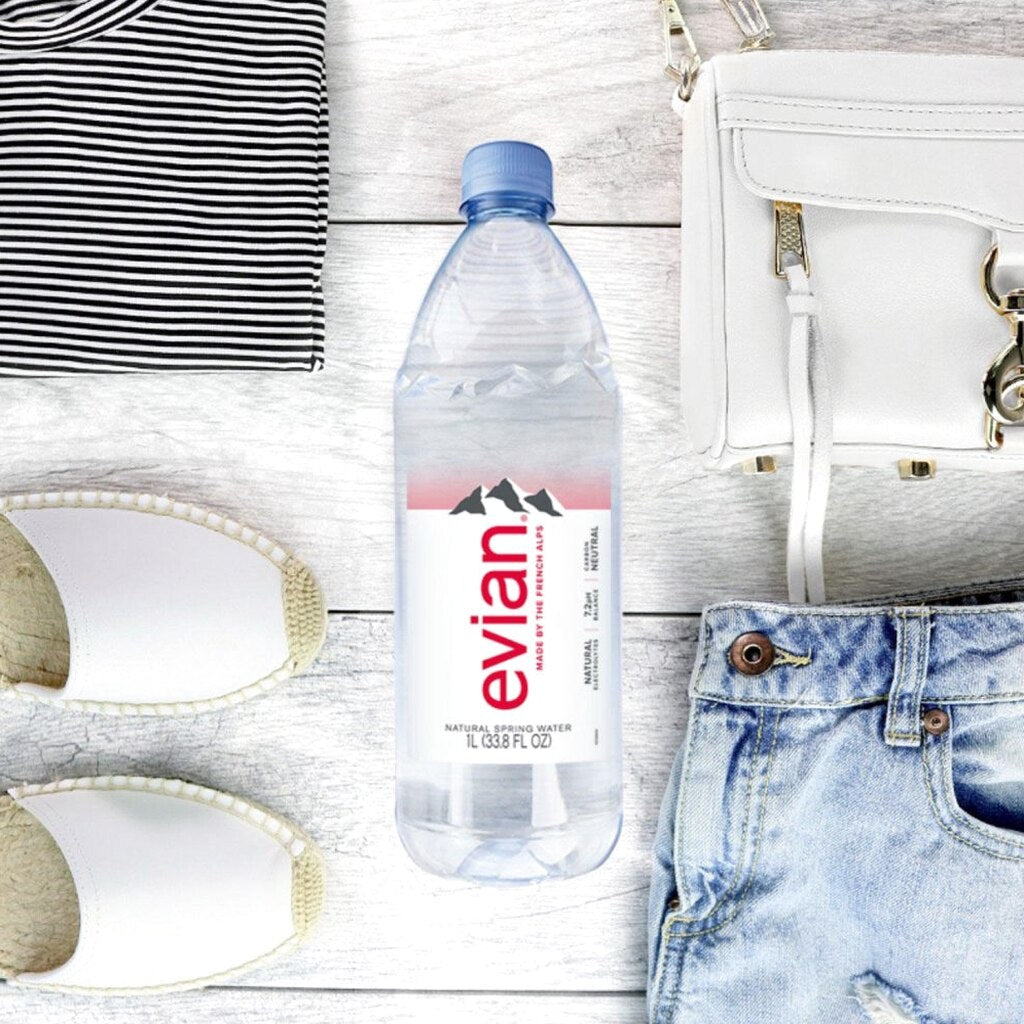 Evian Natural Spring Water 1L Bottles, 12 Pack