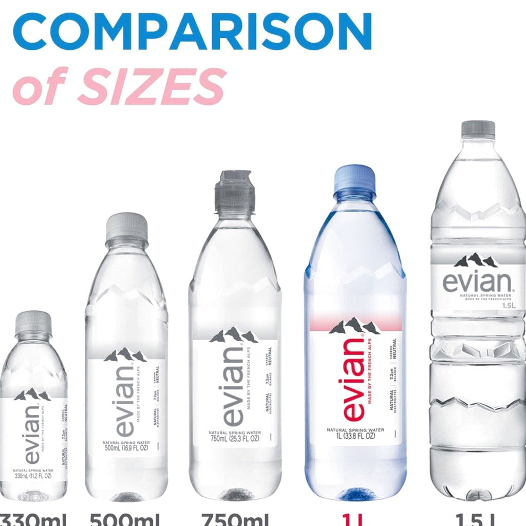 Evian Natural Spring Water 1L Bottles, 12 Pack