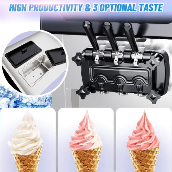 Commercial 3-Flavor Soft Serve Ice Cream Machine, 2200W, 5.3-7.4 Gal/Hr - ICE_CREAM_MAKER