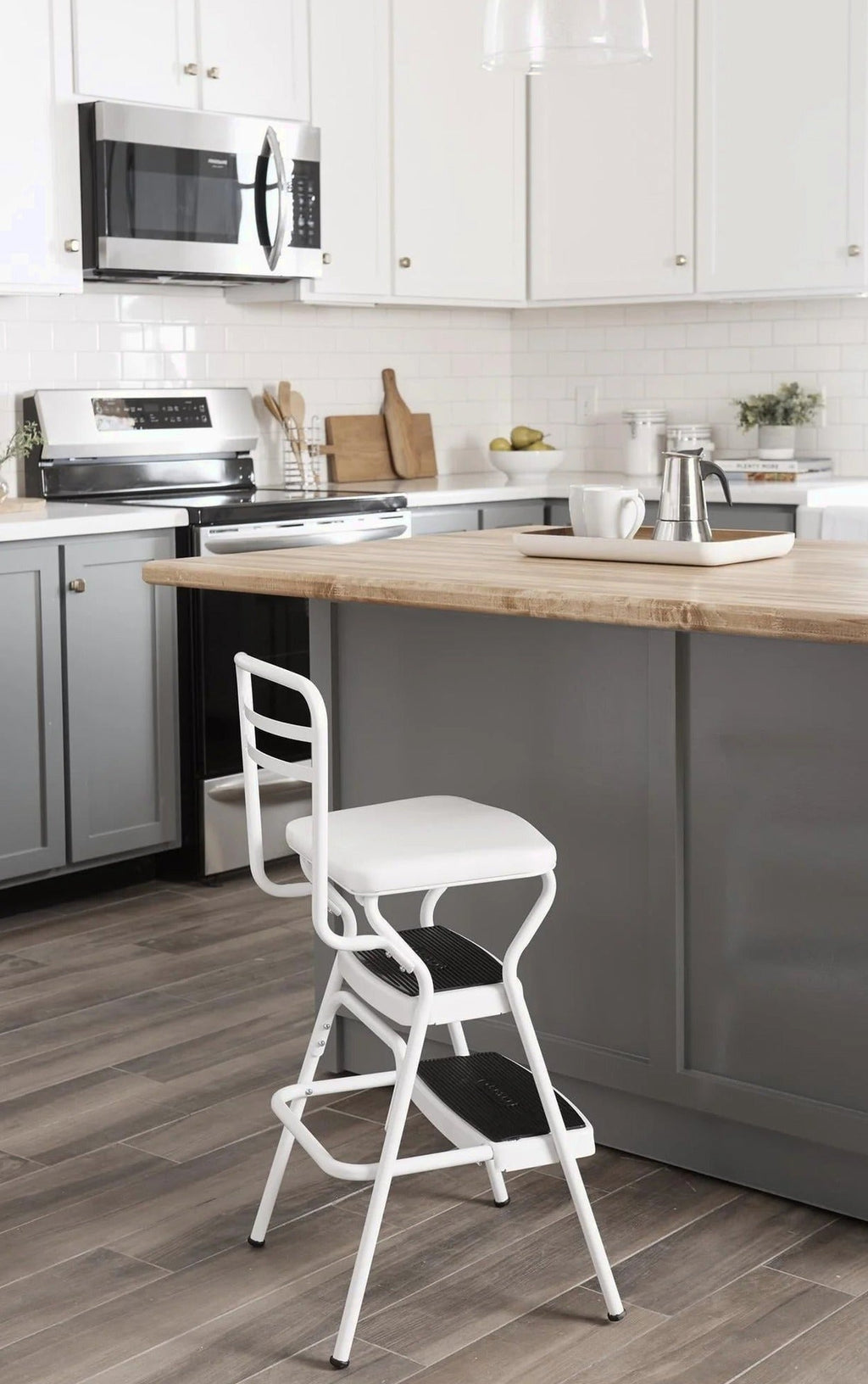 COSCO Stylaire Retro Chair And Step Stool With Flip-Up Seat - White, One Pack