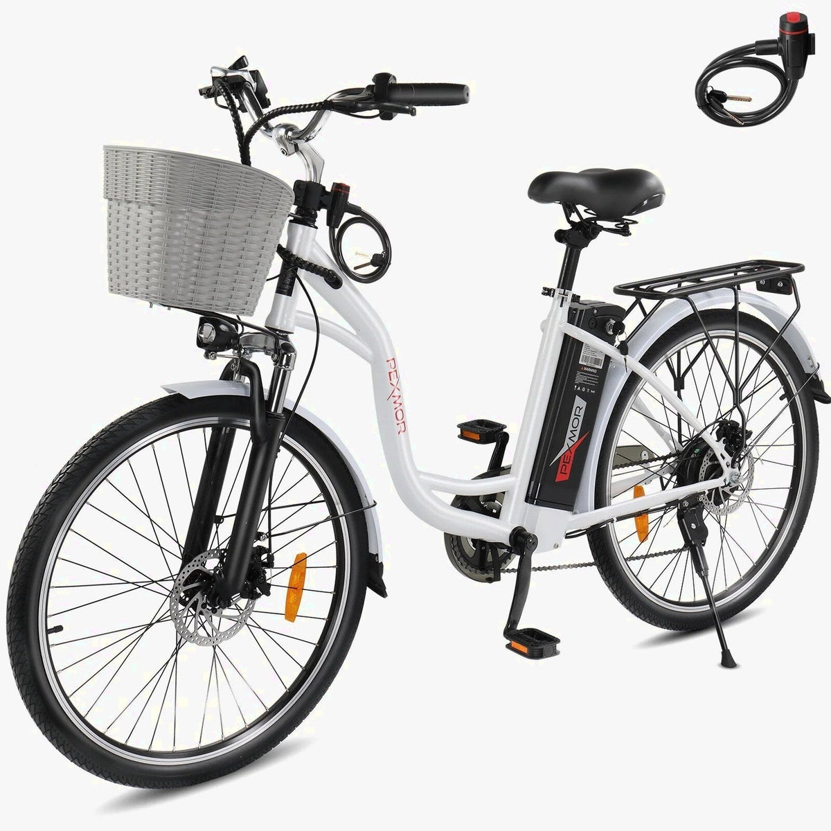 PEXMOR Adult City Commuter Electric Bike 350W Peak 500W 36V 12.5AH 26in Shimano 6-Speed