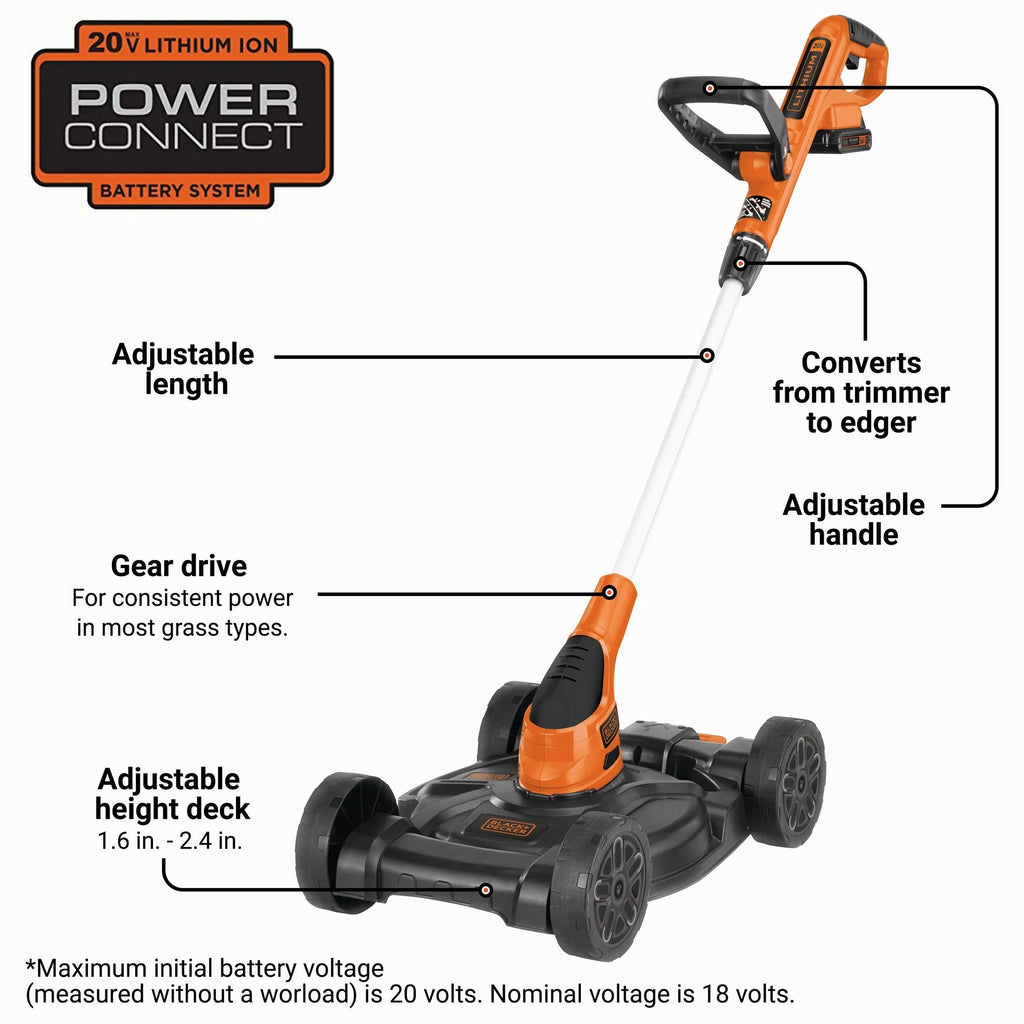 BLACK+DECKER 20V MAX Lithium 12 Inch 3-In-1 Compact Mower - MTC220
