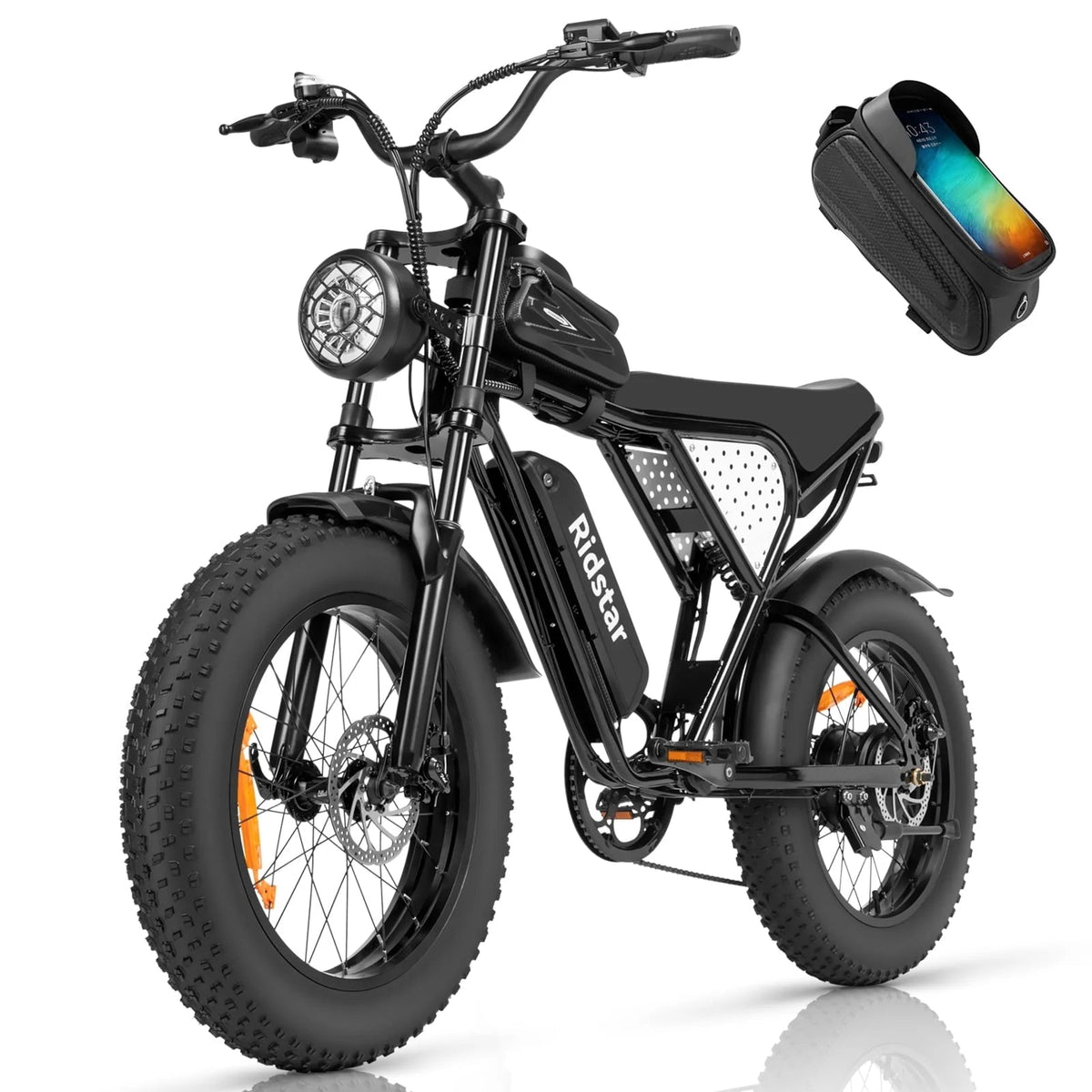 Ridstar Electric Mountain Bike 1200W 48V 15.6Ah 20in Fat Tire Black - Q20