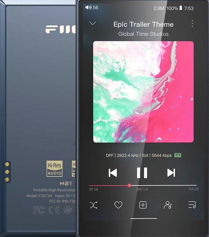 FiiO Hi-Res Music Player, Android 13, Snapdragon 680, 64 GB, Blue-Black - M21