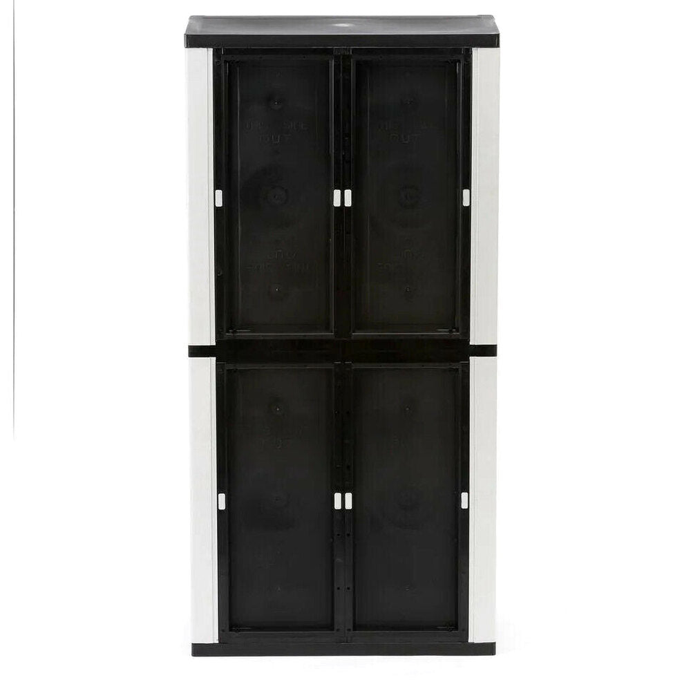 HDX Gray Plastic Freestanding Garage Cabinet With Adjustable Shelves And Lockable Doors, 35in W X 71in H X 18in D