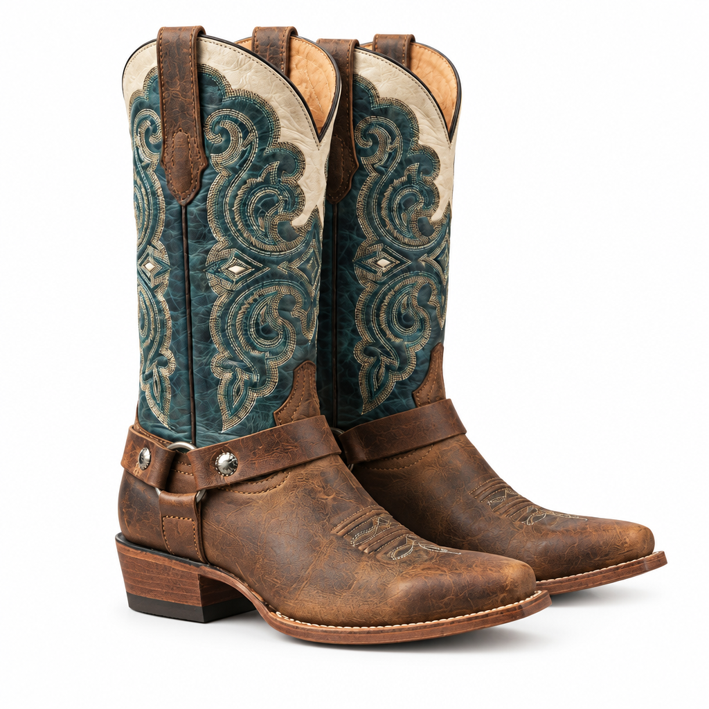 Turquoise Embroidered Cowboy Boots