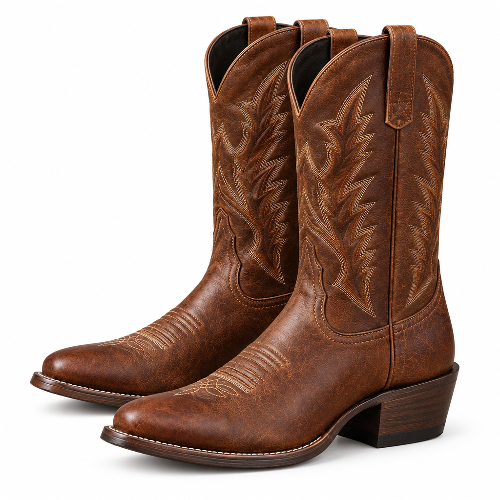 Vintage Embroidered Brown Cowboy Boots