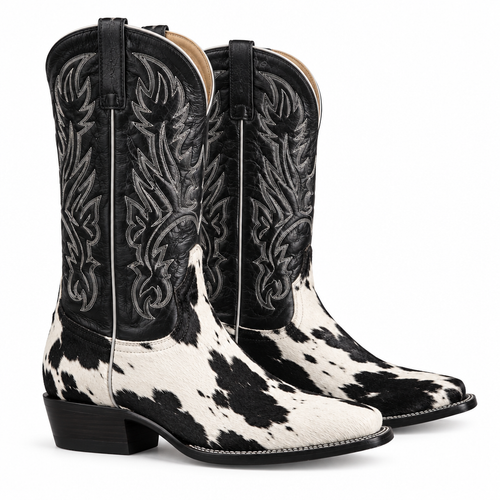 Black and White Hair-On Cowhide Boots