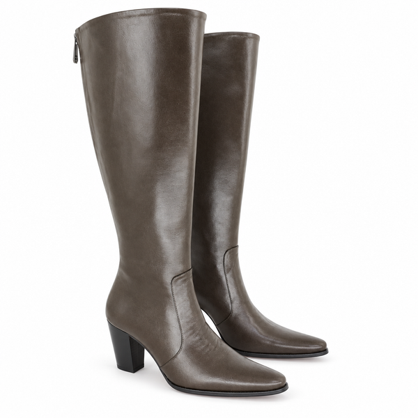 Women's Gray Knee-High Leather Boots