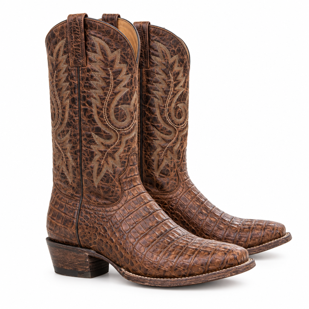 Croc-Embossed Dark Brown Cowboy Boots