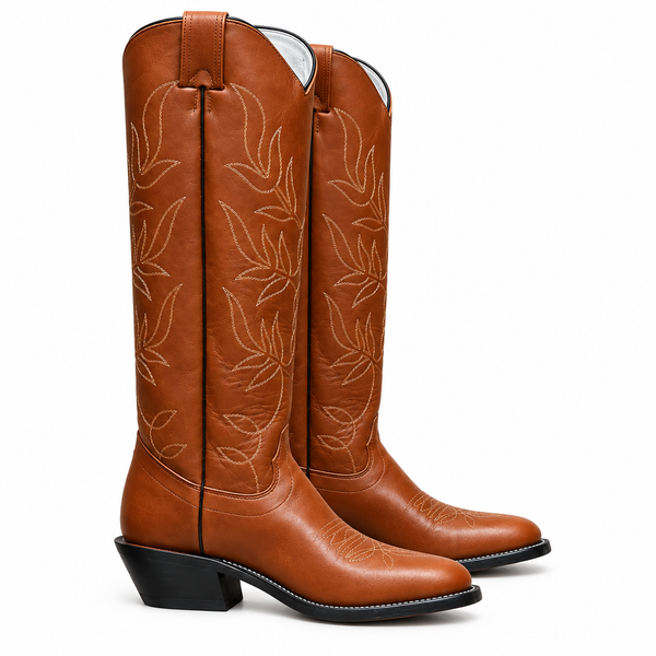 Tall Tan Leather Riding Cowboy Boots