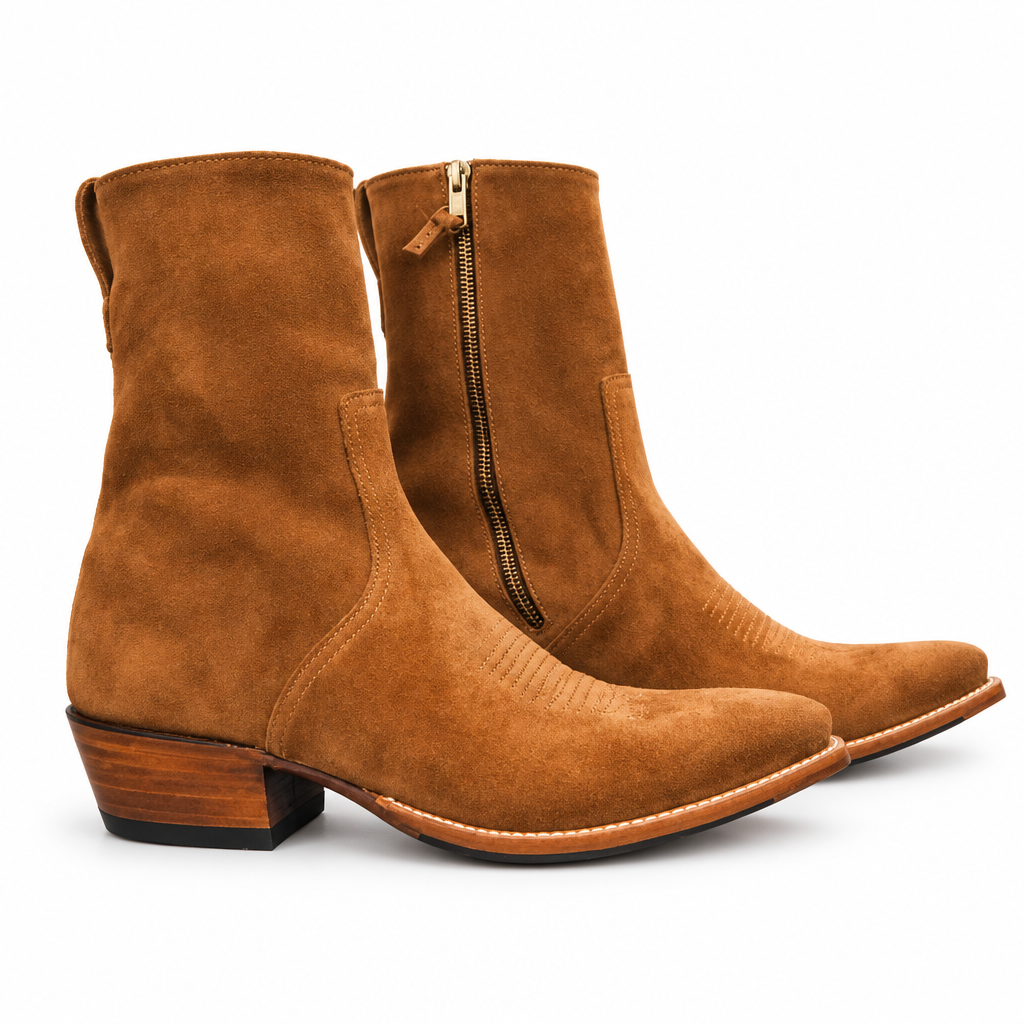 Tan Suede Western Ankle Boots