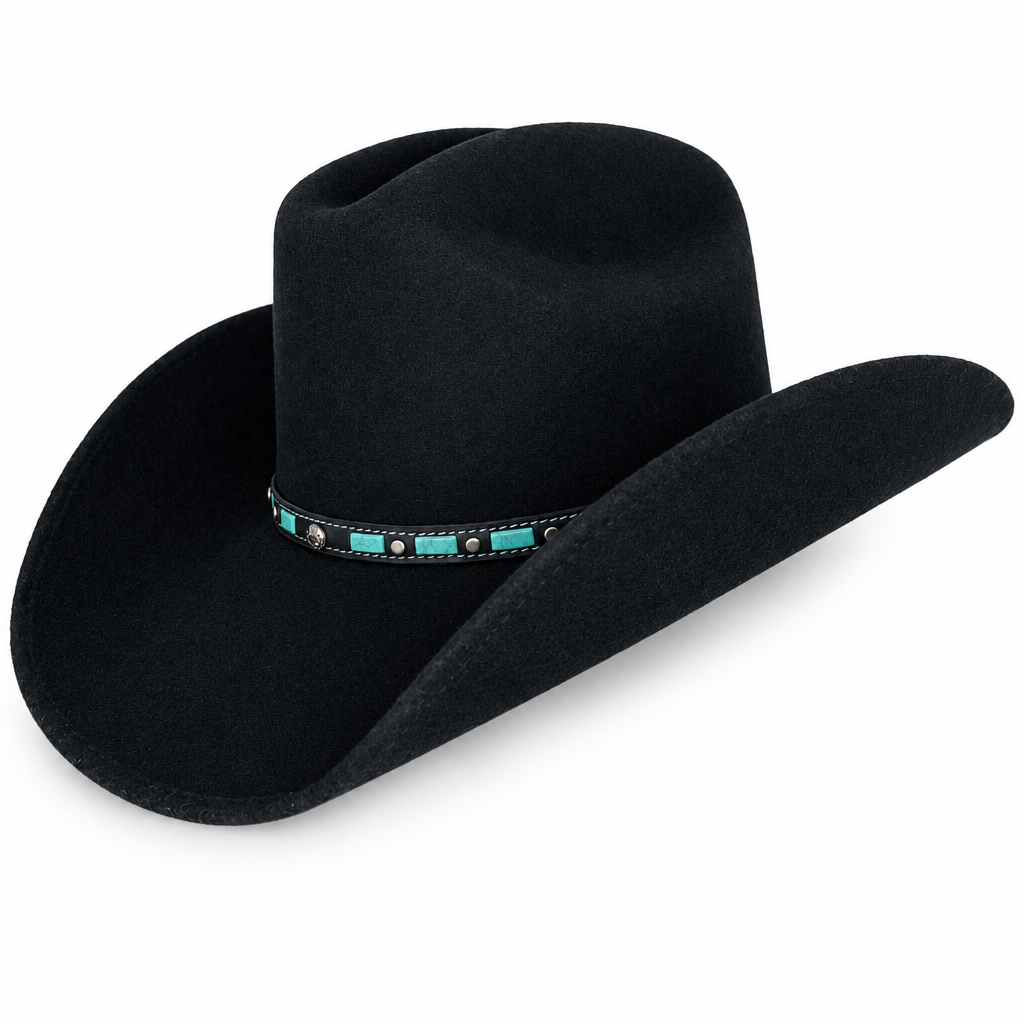 Black Felt Hat with Turquoise Band