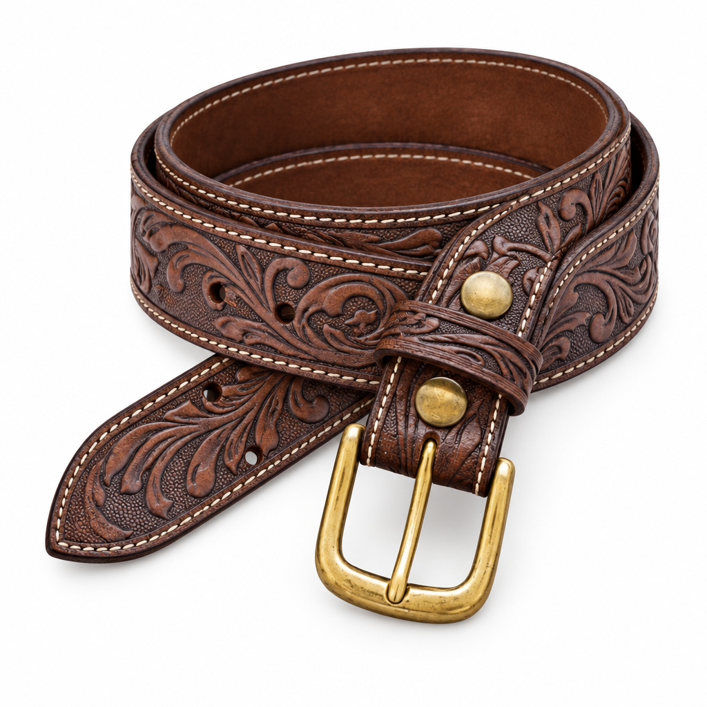 Hand Carved Floral Leather Belt