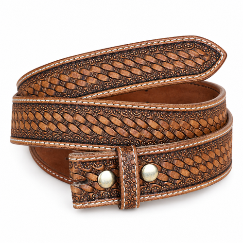 Basketweave Tooled Leather Belt