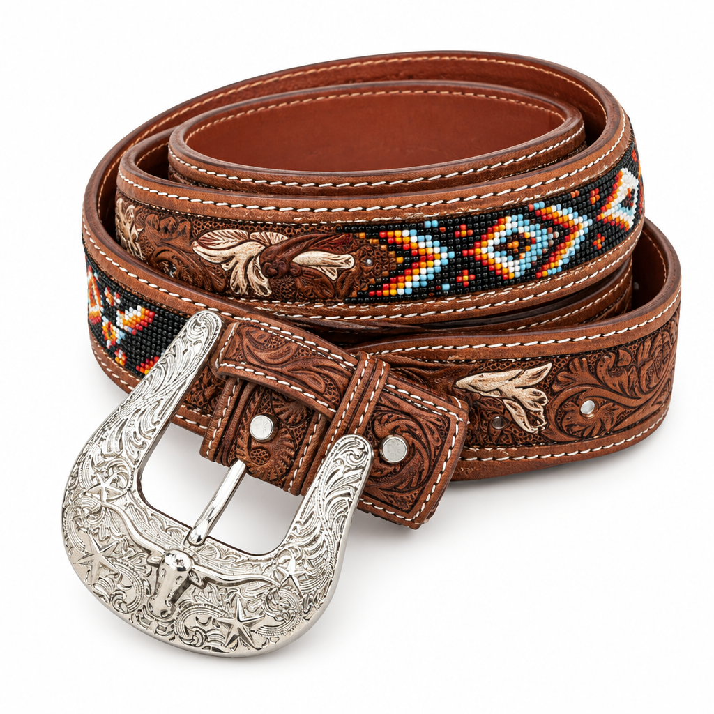 Southwestern Beaded Leather Belt