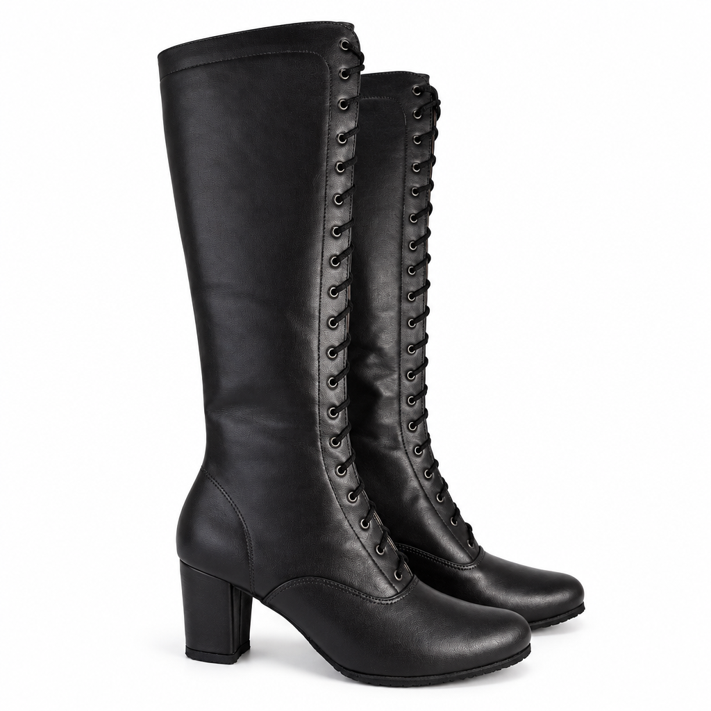 Lace-Up Leather Heeled Cowgirl Boots