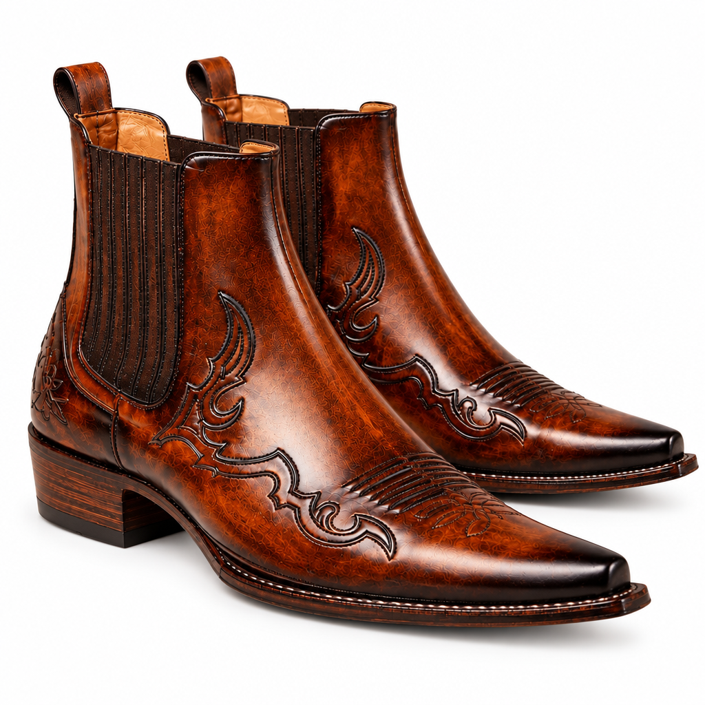 Burnished Leather Western Chelsea Boots