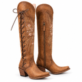 Embroidered Knee High Western Boots with Side Zip