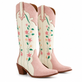 Pink Floral Cream Cowgirl Boots