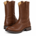 Classic Brown Leather Pull-On Cowboy Boots