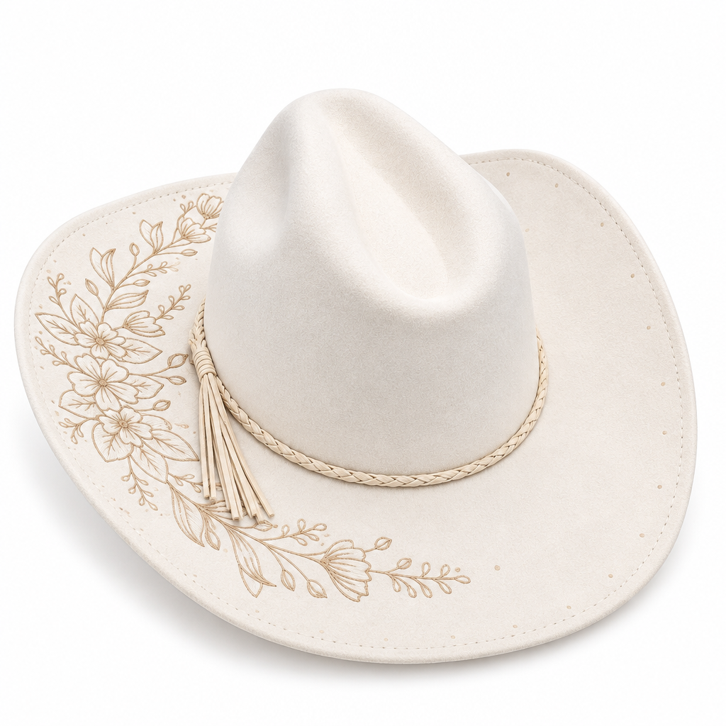 Floral Burned Suede Cowboy Hat