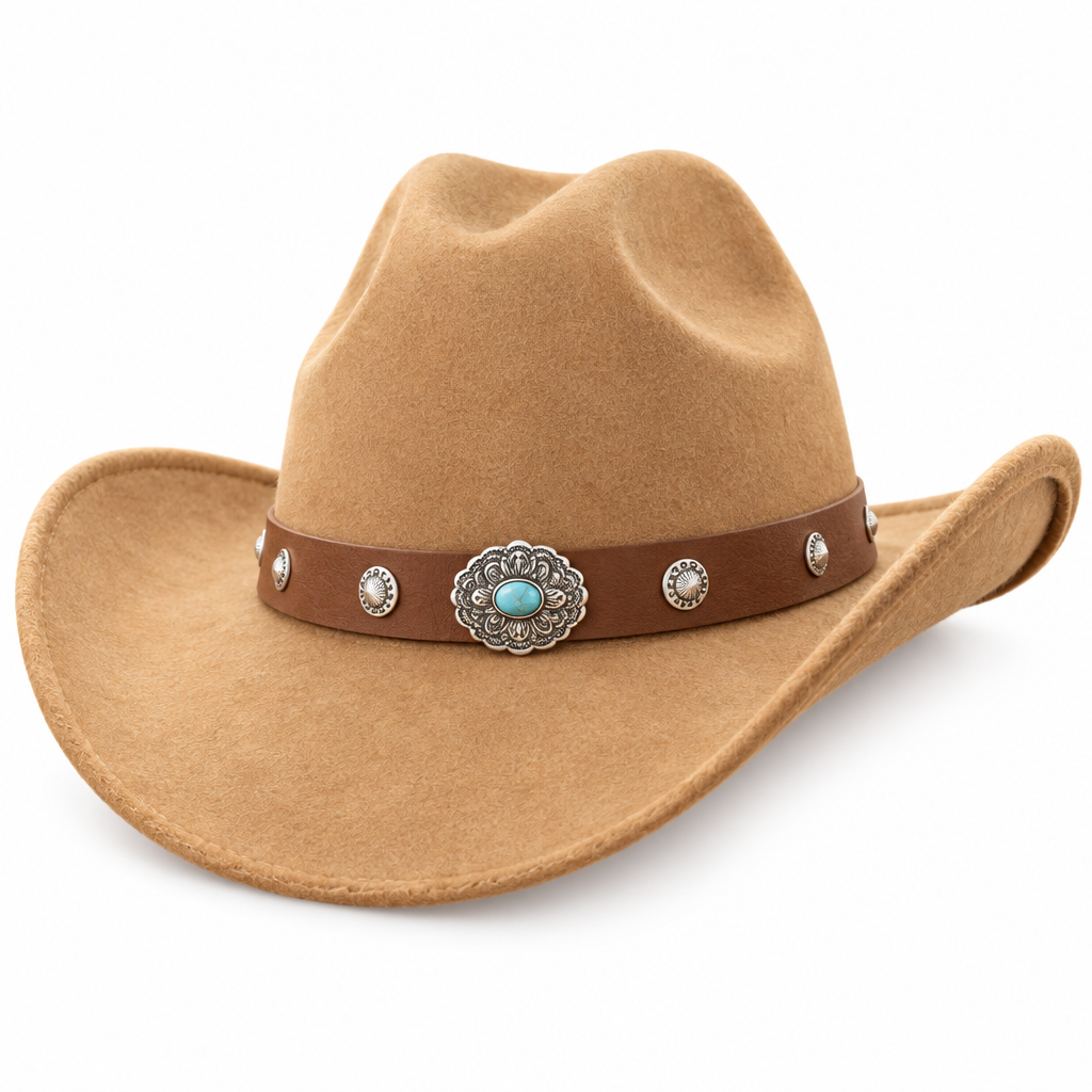 Faux Suede Cowgirl Hat with Turquoise Concho