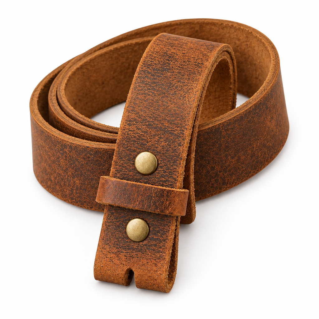 Brown Buffalo Leather Snap Belt 1.5 Inch