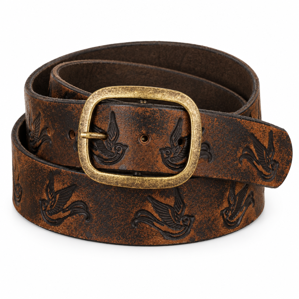 Sparrow Embossed Distressed Leather Belt