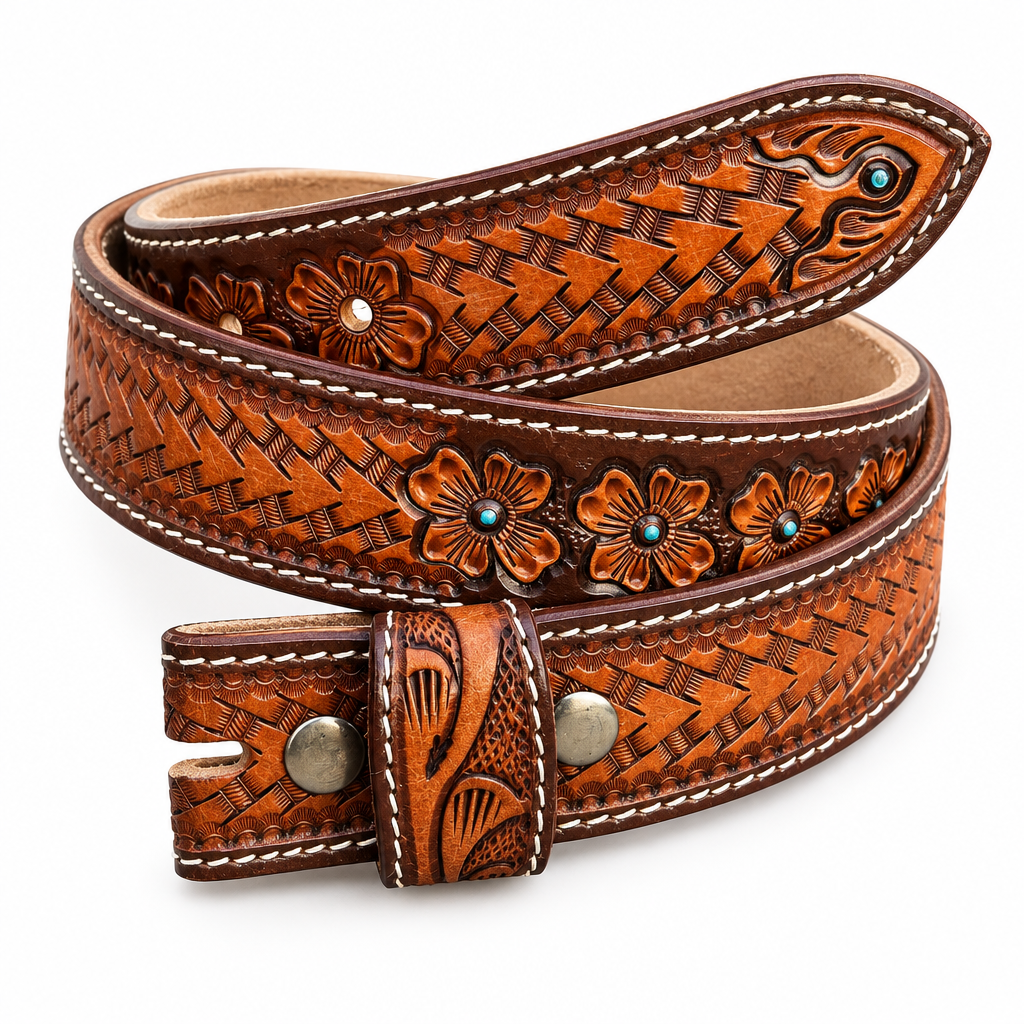 Embossed Basketweave Western Belt Strap