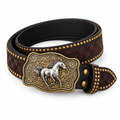 Western Belt with Engraved Horse Buckle
