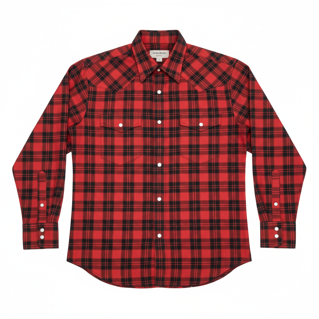 Classic Pearl Snap Western Shirt in red and black plaid
