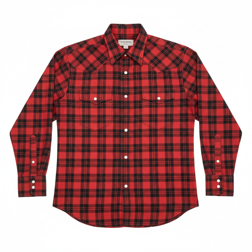 Classic Pearl Snap Western Shirt in red and black plaid